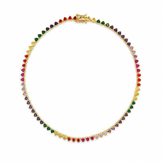 Lyora Rainbow Heart Tennis Necklace