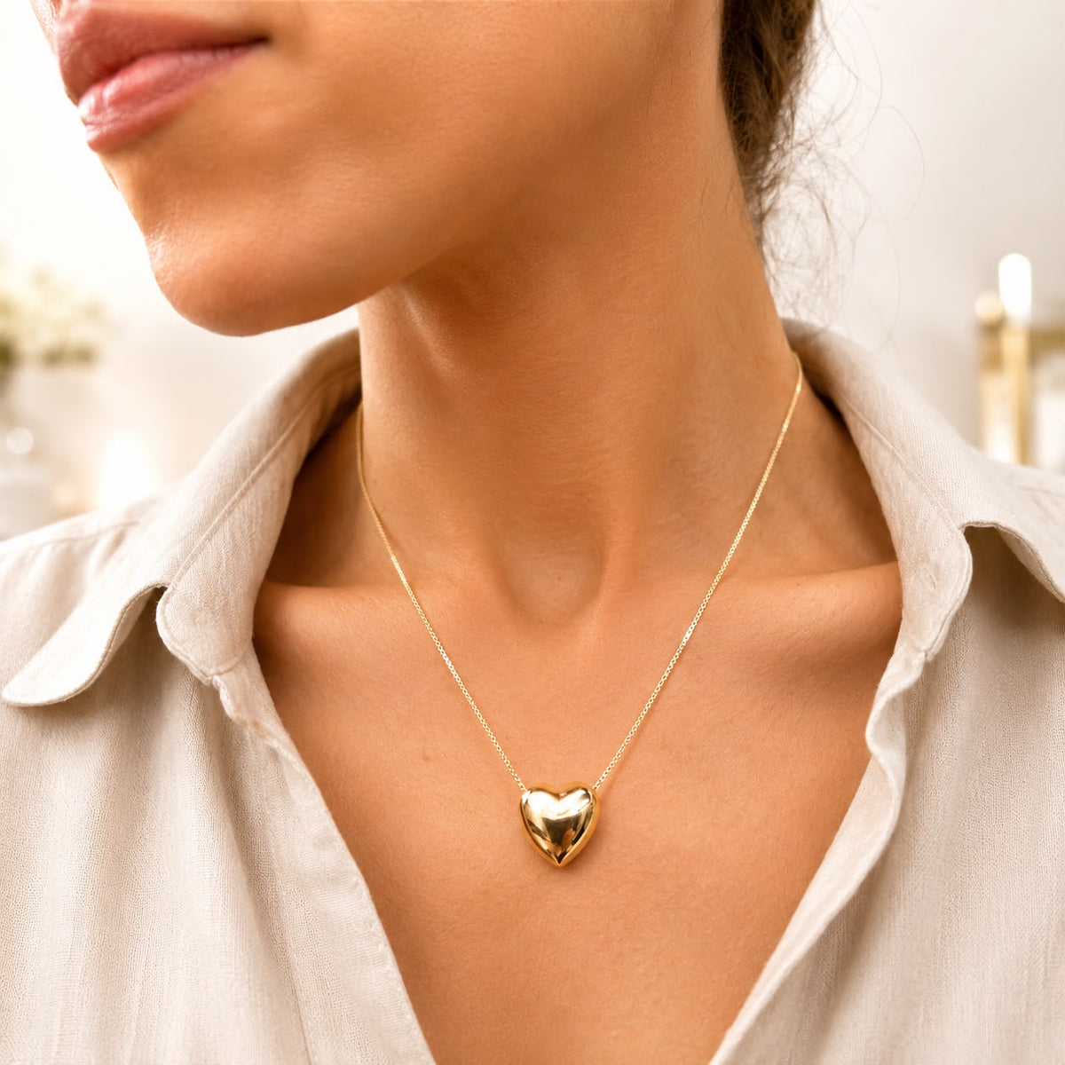 Detail view of Lyora Puffy Heart Necklace