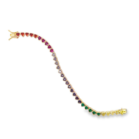 Lyora Rainbow Heart Tennis Bracelet in gold
