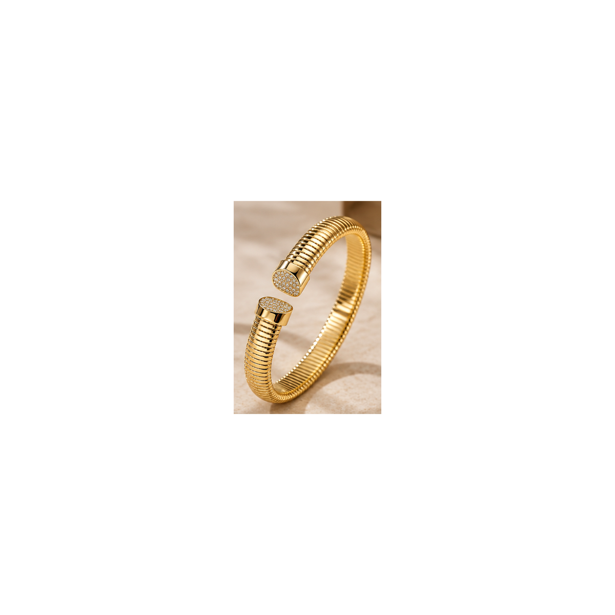 Lyora ribbed open cuff bracelet shown from alternate angle