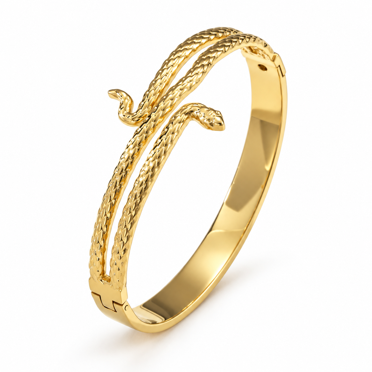 Lyora gold-tone serpent wrap bangle bracelet on a white background