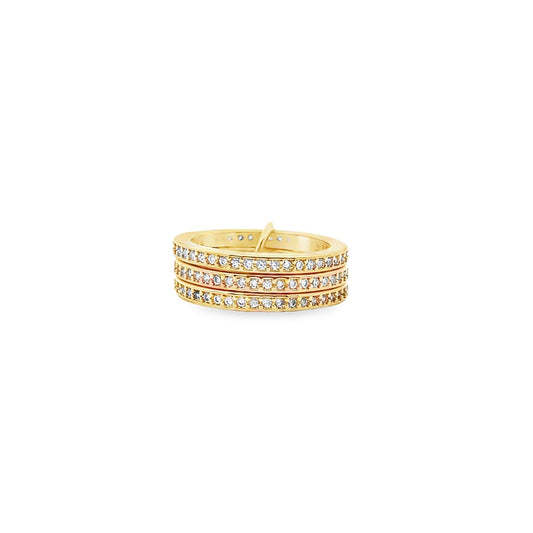 Lyora Triple Link Pavé Ring in gold with clear cubic zirconia