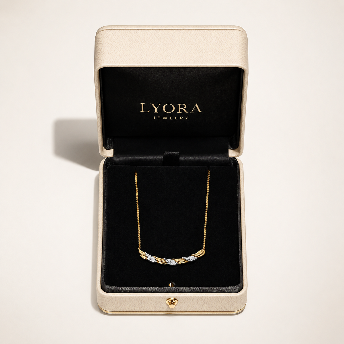 Lyora Jewelry signature gift packaging with necklace